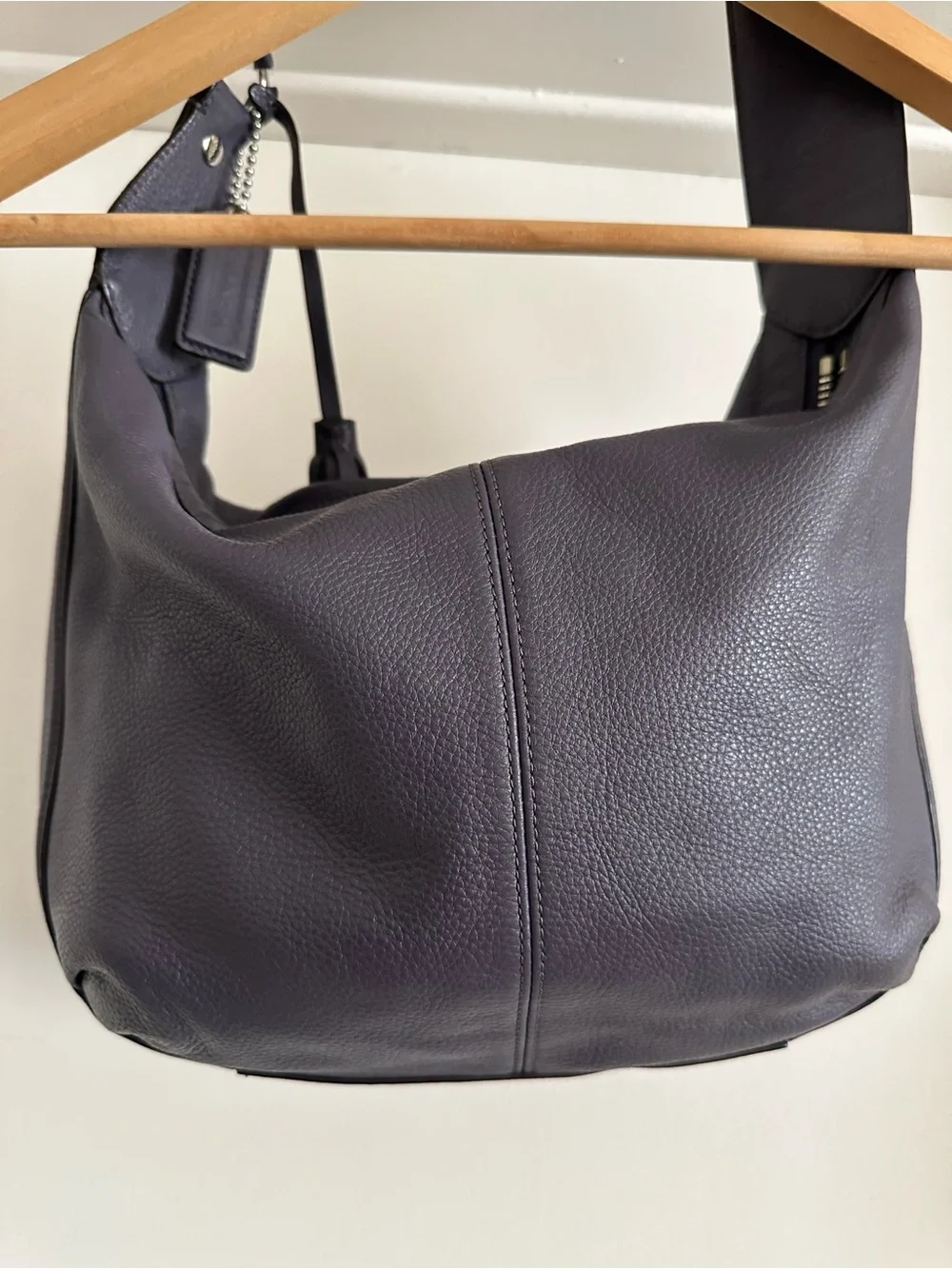 Coach Avery Plum Pebbled Leather Hobo Shoulder Bag with Tassel Accent